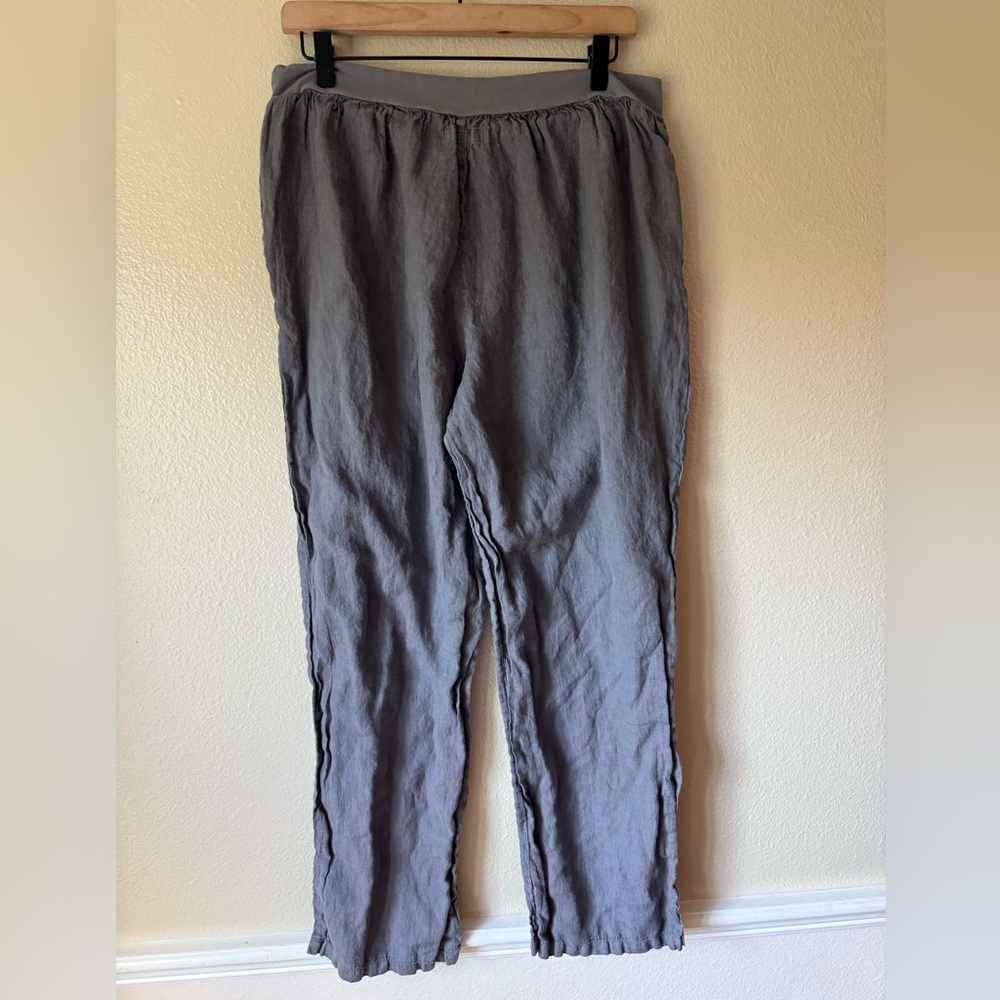 Flax Gray Linen Drawstring Pants - Picture 3 of 3